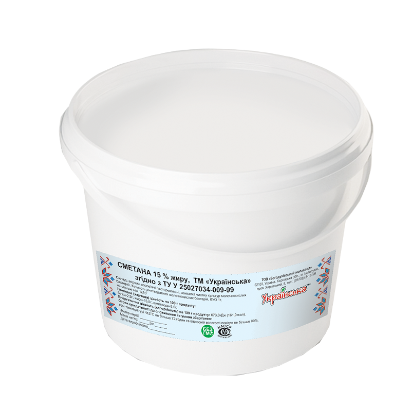 Сметана УКРАЇНСЬКА 15%, 3000г, відро пластикове